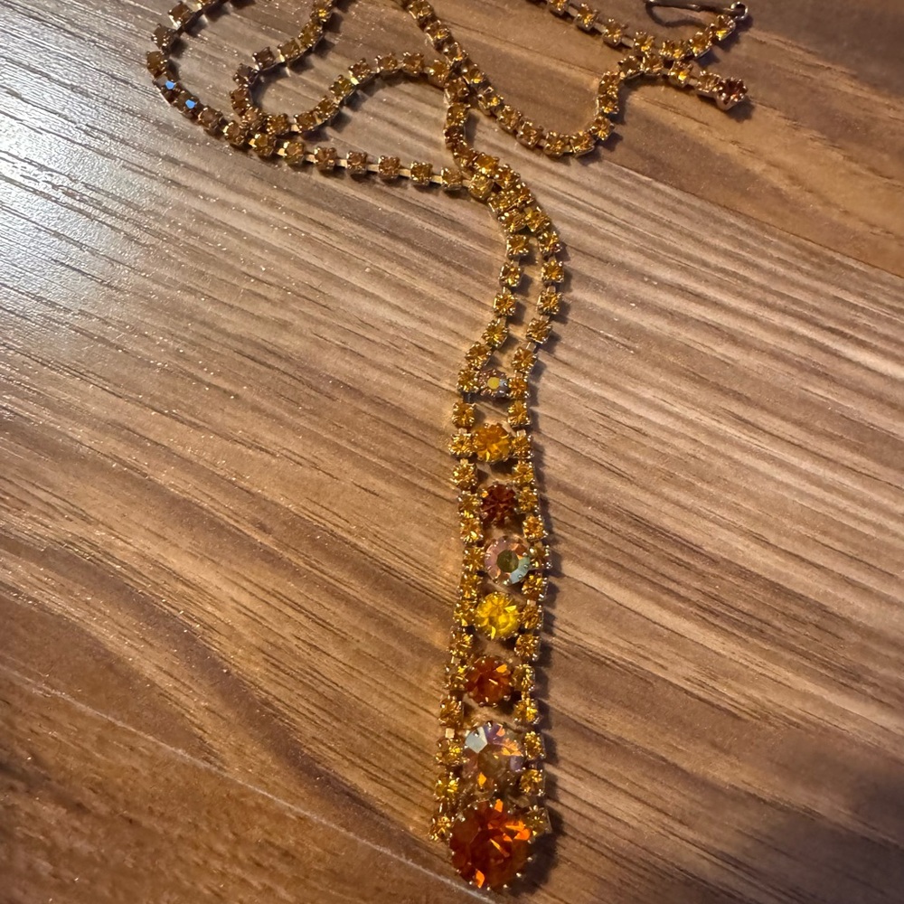🚨 OOAK Vintage Swarovski 1990’s lariat Gold/Orange vintage choker Necklace - Picture 5 of 8
